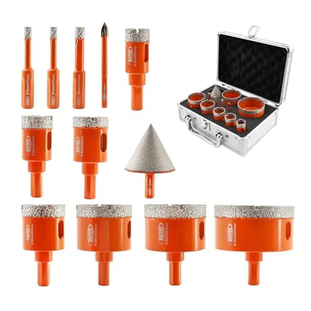 Diamond Core Drill Bit Kit  Diamond Hole Saw Tile Cutter 12pcs Triangle Shank 6/6/8/20/25/28/35/45/50/65mm 50mm Diamond Chamfer