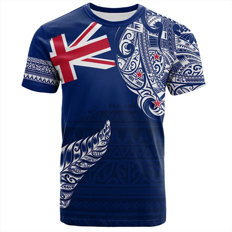 3D Printed New Zealand Maori Aotearoa Silver Fern Symbols Tattoo T Shirt For Men NZ Waitangi Day Graphic T-shirts Short Sleeves