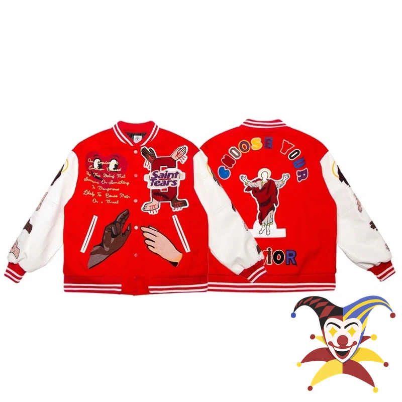 Red Saint Baseball Jackets Men Women Jesus Badge Jacket Coat