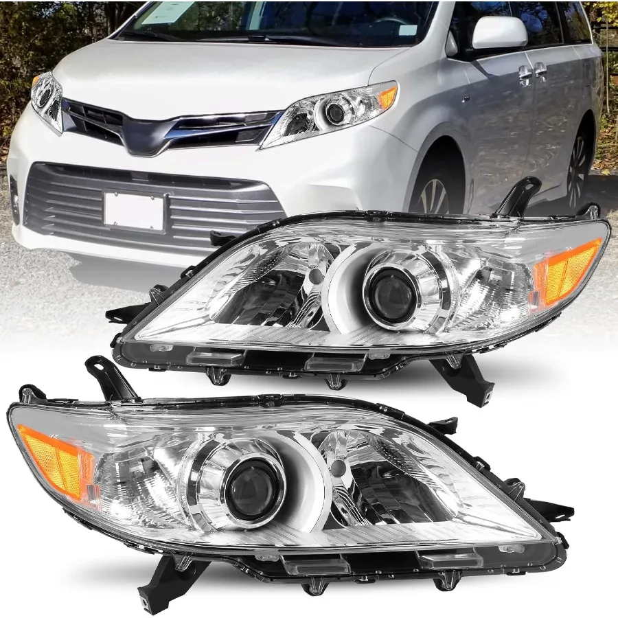 مجموعة مصابيح الهالوجين W O LED DRL مصممة لسيينا 20112020 مع مبيت من الكروم وعاكس كهرماني مثالي للتعزيز #1