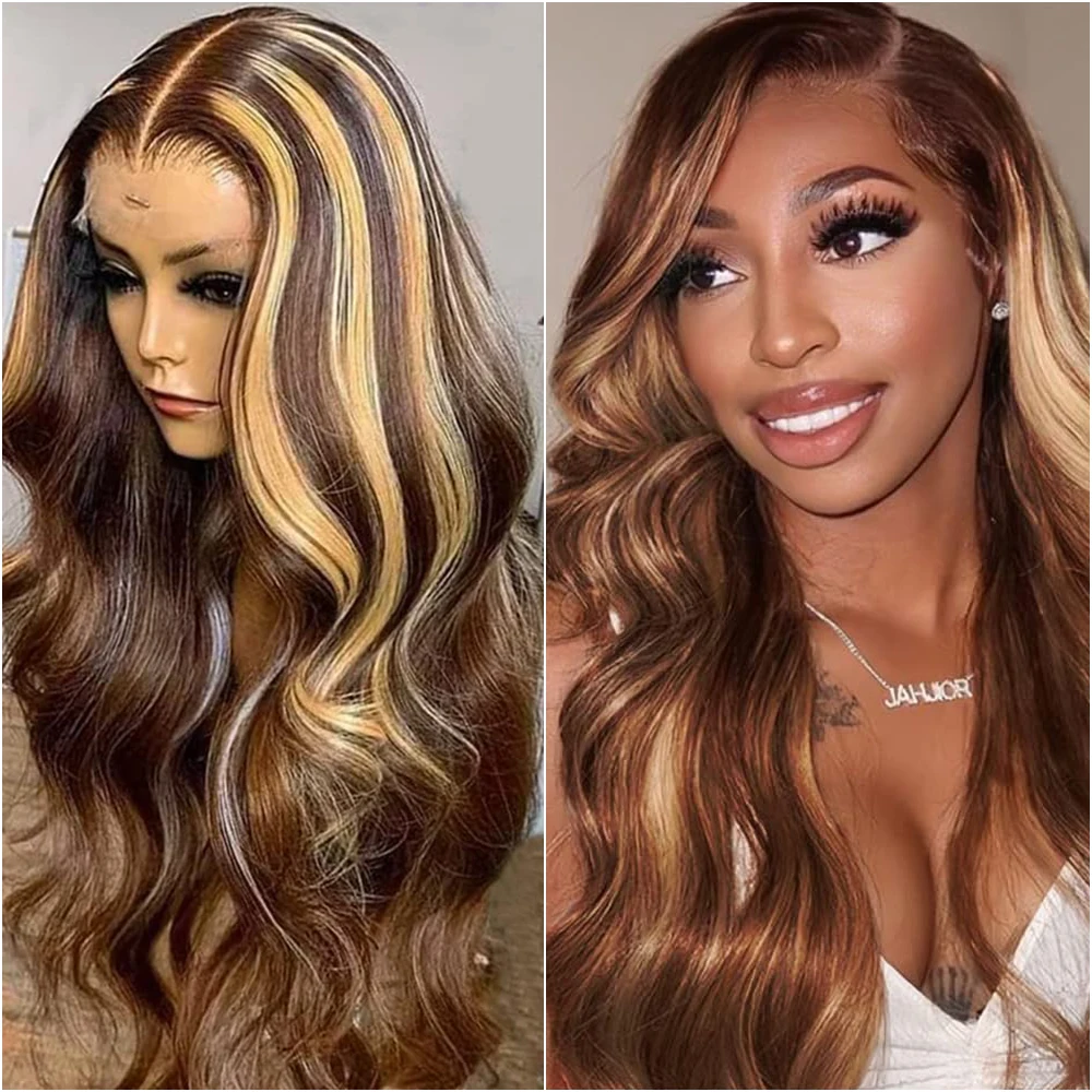 

40-дюймовый парик с HD-кружевной передней частью 13x6, из натуральных волос, омбре, цвет медово-русый, с эффектом Body Wave, для женщин, плотность 200%