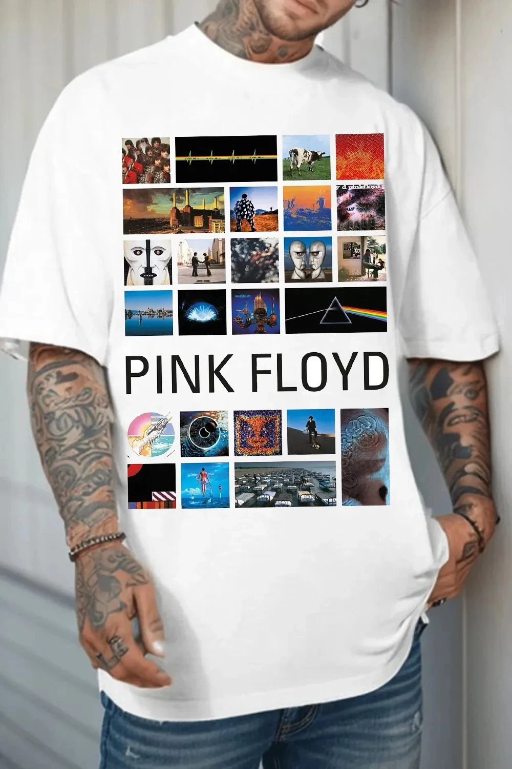 Men'S Fashion Pink Shirt - Kaus Katun Grafis Fit Pink Floyd