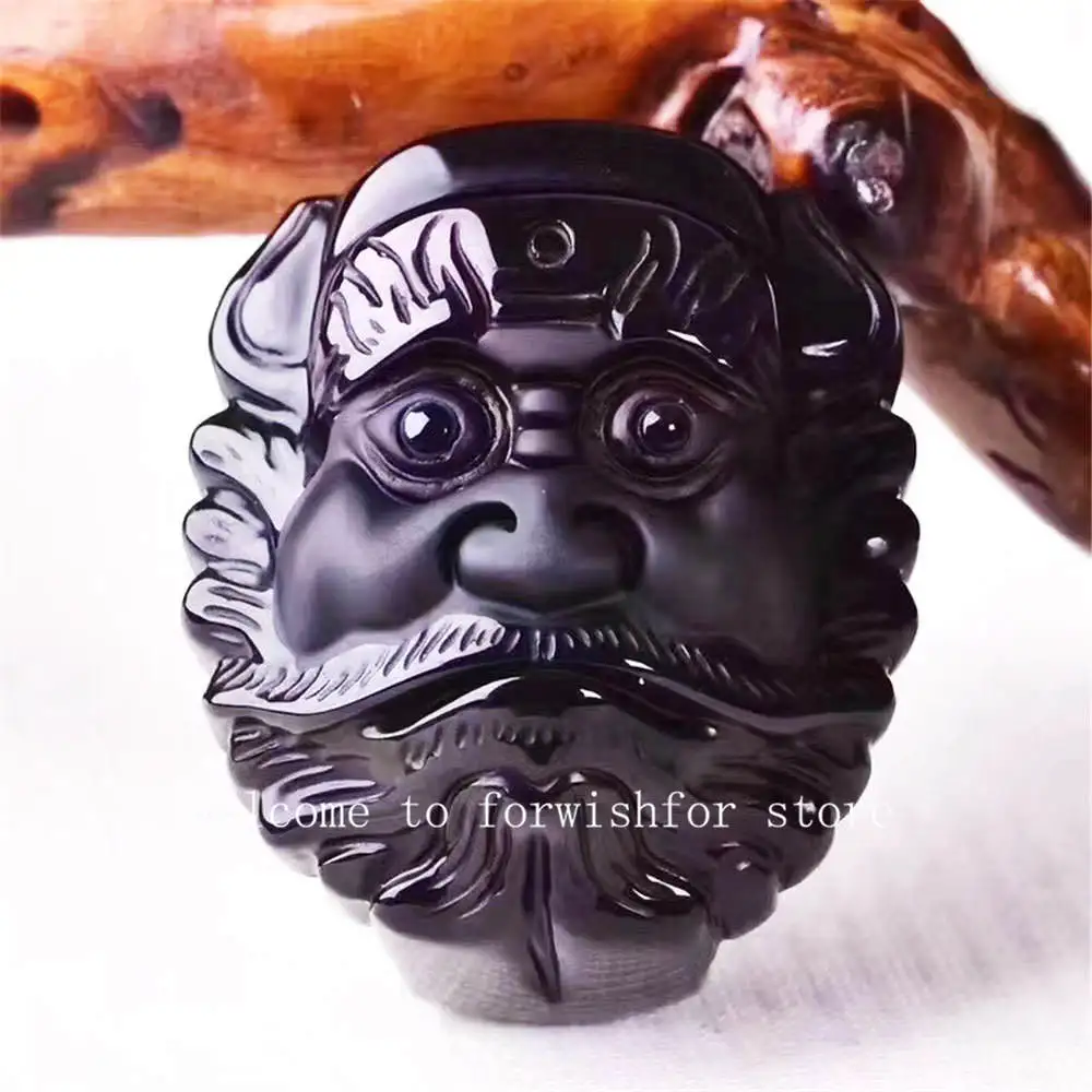 Natural Obsidian Zhong Kui Waist Card Belt Buckle Zhong Kui Beard Flame Eyebrow Spike Villain Lantern Eye Blessing Town House