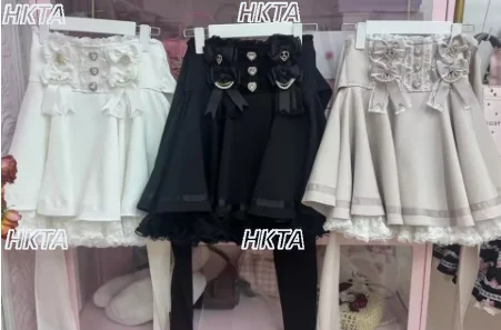 

Japanese Liz Mini Skirt Sweet Girl 2025 Autumn New Cute Lace Lace Bow Removable Princess Lolita Skirts Kawaii Women Short Skirts