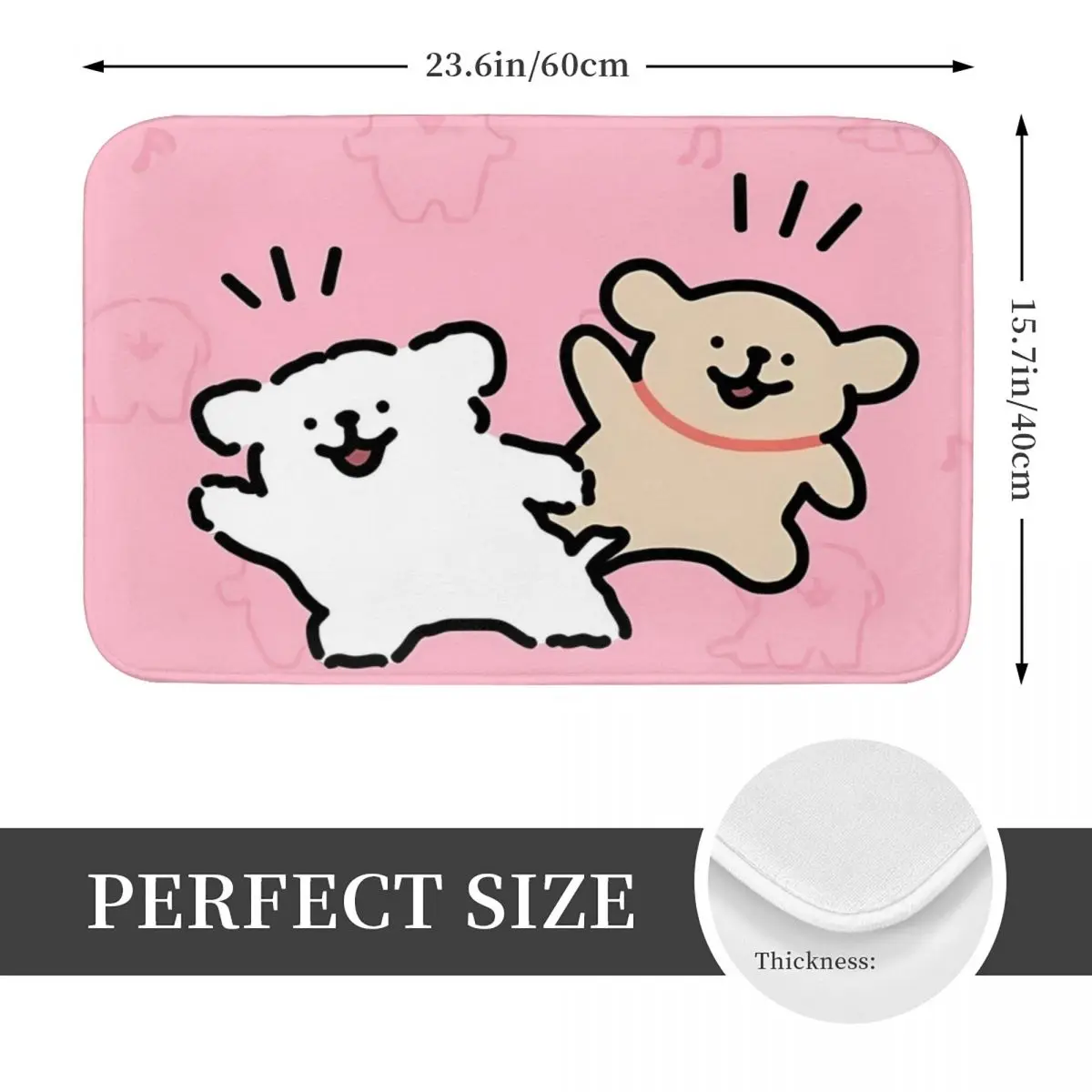 Bath Mat for Shower Home Entrance Kawaii Line Dog Maltese Foot Mat Pink Toilet Mat Quick-Drying Non Slip Custom DIY Bathroom Rug