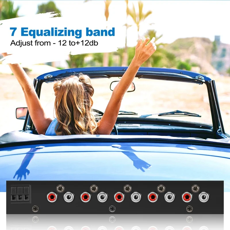 Ecualizador de audio para automóvil, ecualizador gráfico de amplificador de automóvil EQ ajustable con interruptor de selección de entrada CD/AUX, negro