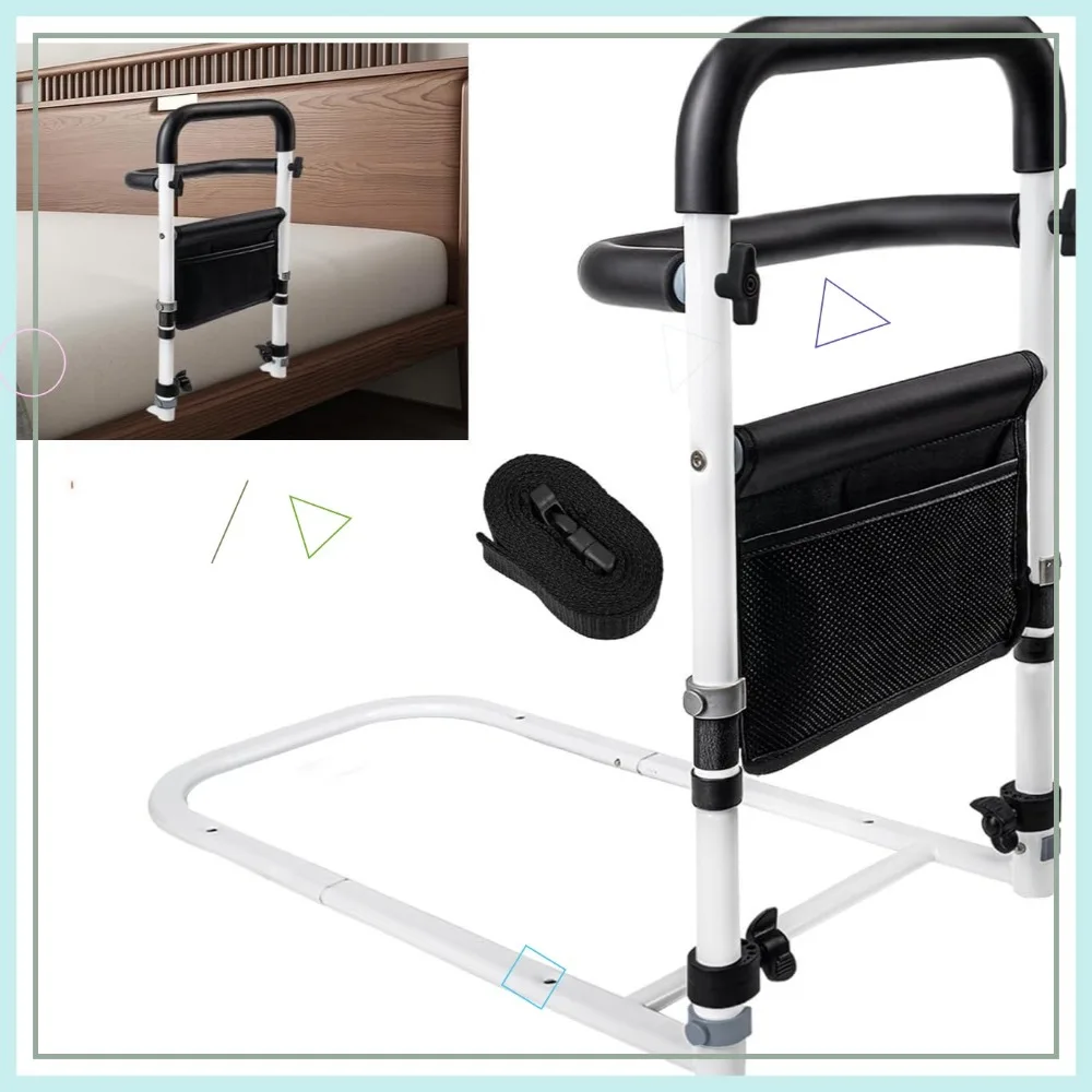Elderly Bed Safety Rail with Non-Slip Handles, Easy Assembly for Seniors Getting In and Out of Bed, Supports Up to 300lbs