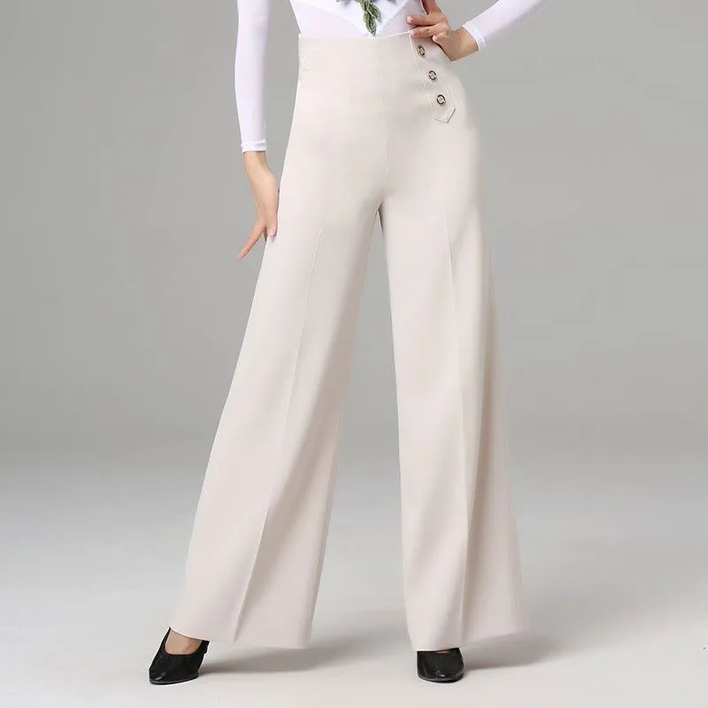 Thin Leisure High Waist Wide Leg Pants Dance Pants Ballroom Dancing Pants Modern Latin Square Dance Clothing Thin Dancing Pants