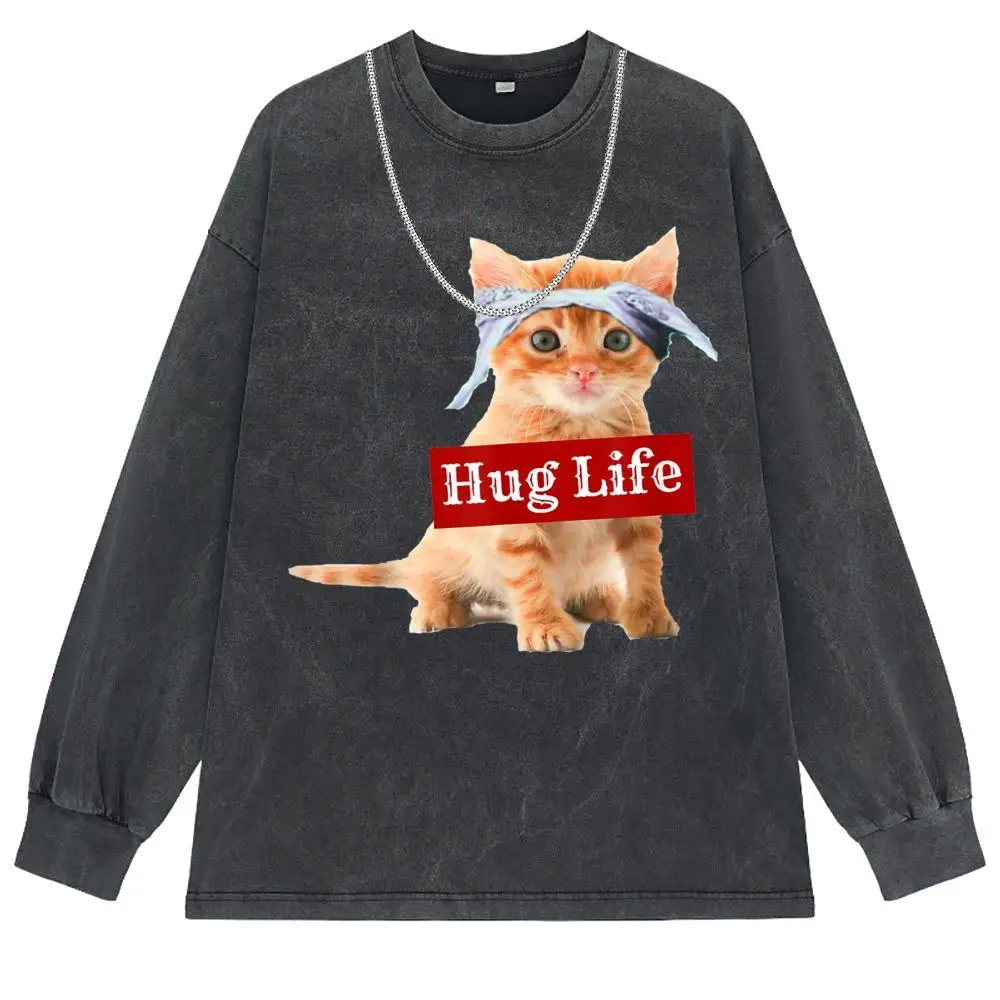 Moto Biker Hug Life Kitty Cat Thug Men T-shirts Sweatshirts Brand New Summer Fall Long Sleeve Tshirts Man Holiday Sportswears