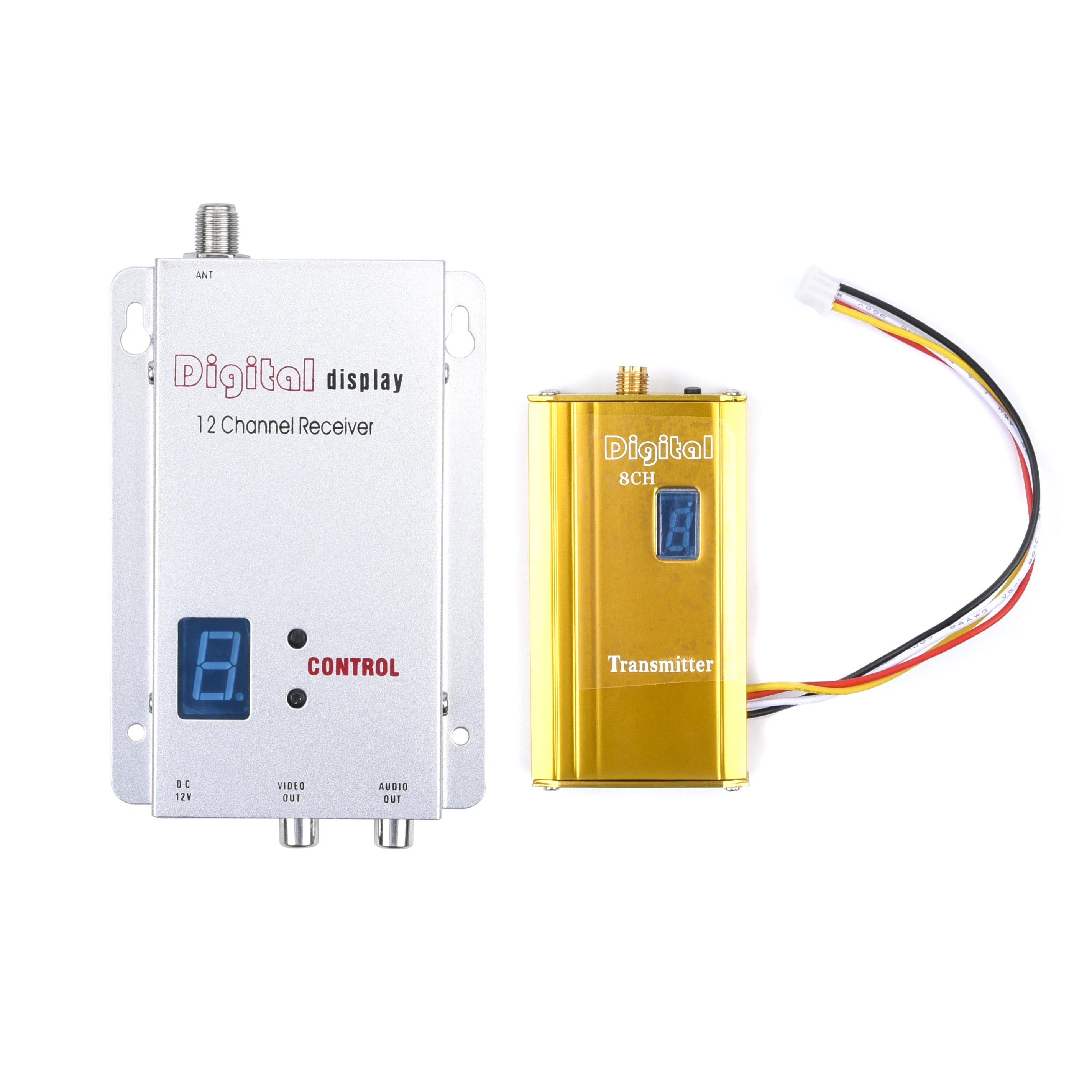 Display digital FPV 1.2GHZ 1.2G 1500mW 8CH Tranmsissor de áudio e vídeo sem fio e kit receptor de 12 canais para drone RC