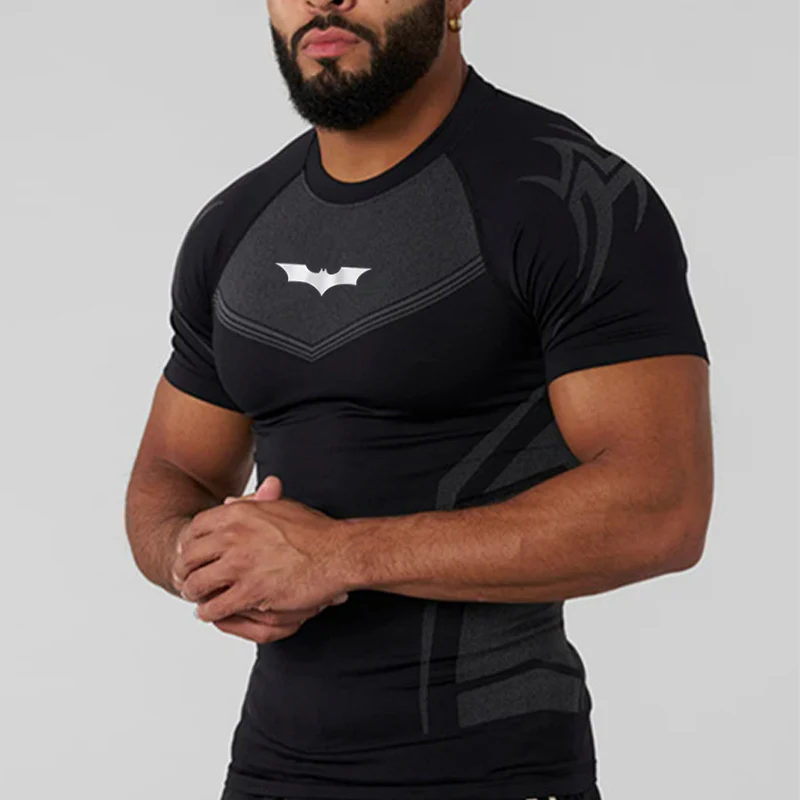 Bat Running Short Sleeve 2026 Spring Autumn New Men Stylefitness Clothes Quick Drying Breathable Stretch Tight Fitting Top