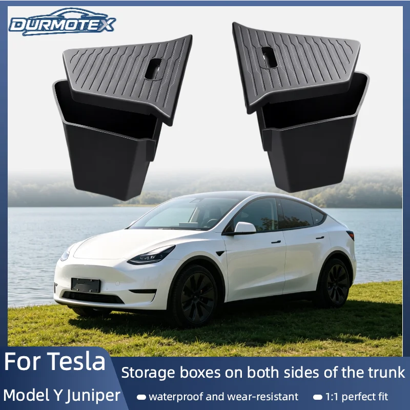 For Tesla Model Y Juniper 2025+ TPE Waterproof Rear Trunk Side Storage Bin Cargo Organizer Partition Board Interior Accessories