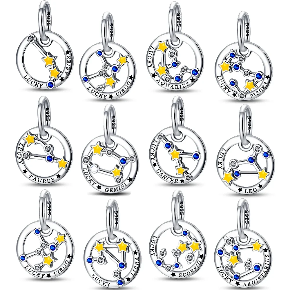 

Charms 925 Sterling Silver Luminous 12 Constellation Series Fit Bracelet Diy Women's Pendant Charms for Jewelry Making