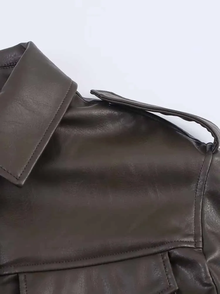 Estilo europeu e americano outono nova moda feminina design sentido versátil bolso decoração imitação casaco de couro