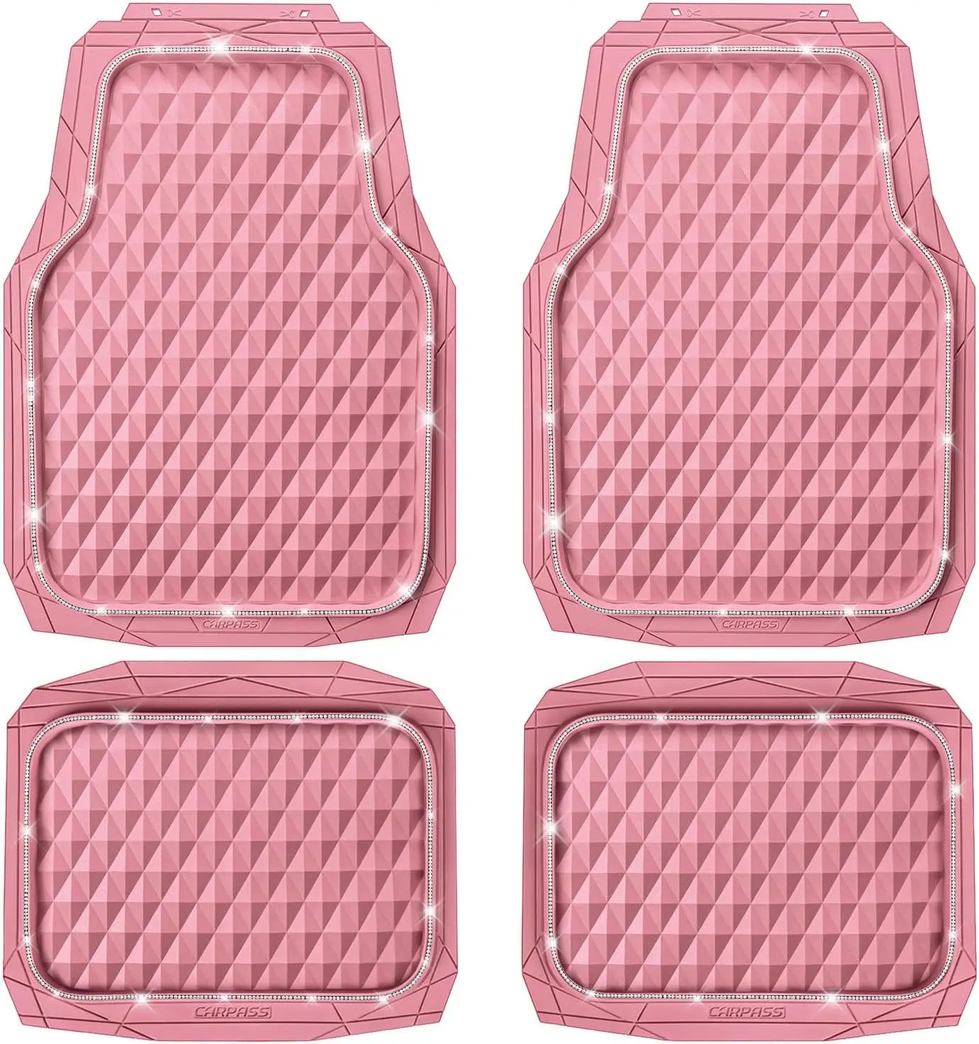 

Розовые блестящие всепогодные автомобильные коврики, глубокие противоскользящие 3D-коврики с ромбовидным узором, водонепроницаемый комплект напольных покрытий универсального размера