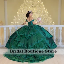 Green Princess Quinceanera Dresses 2024 Lace Beads Tiered Ruffles Wedding Vestidos De 15 Años Luxury Ball Gown Customized