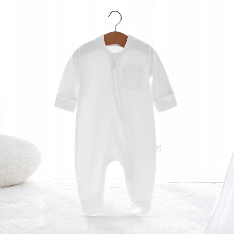 Newborn Footed Pajamas Zipper Girl and Boy Romper Long Sleeve Jumpsuit Cotton Solid White Fashion 0-6 Months Baby Clothes