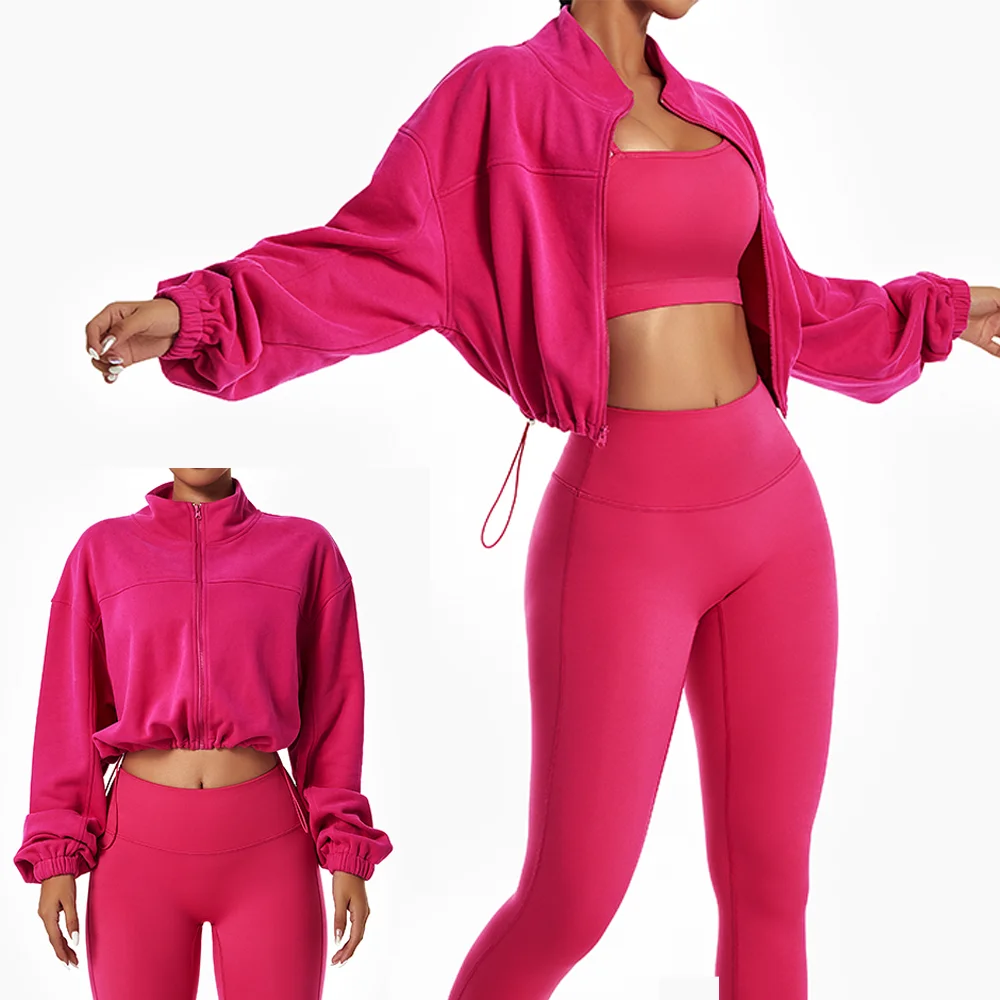 Outdoor Sports Yoga Training Stand Collar Drawstring Sweatshirt Jacket Women