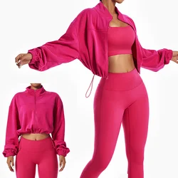 Outdoor Sports Yoga Training Stand Collar Drawstring Sweatshirt Jacket Women