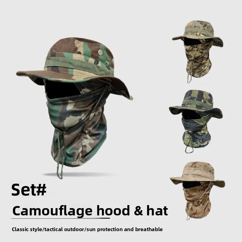 

For Camouflage Boonie Cap Balaclava Hat Suit Foldable Soft Hat Outdoor Hunting Fishing Wide Brimmed Hat Sunscreen Caps