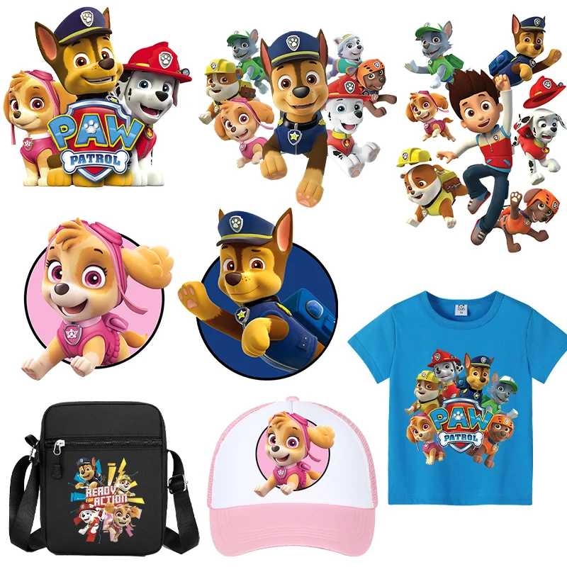 Paw Patrol Heat Transfer Stickers Chase Skye Cartoon Anime for T Shirt Hoodie Clothes DIY Kids Patches Iron on Transfer Applique