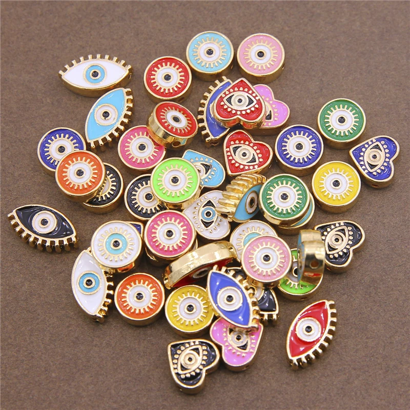 6pcs/Lots Boho Style Cute Eye Charms Beads for Jewelry Necklace Bracelet Making Enamel Blue Eye Metal Designer DIY Accessories