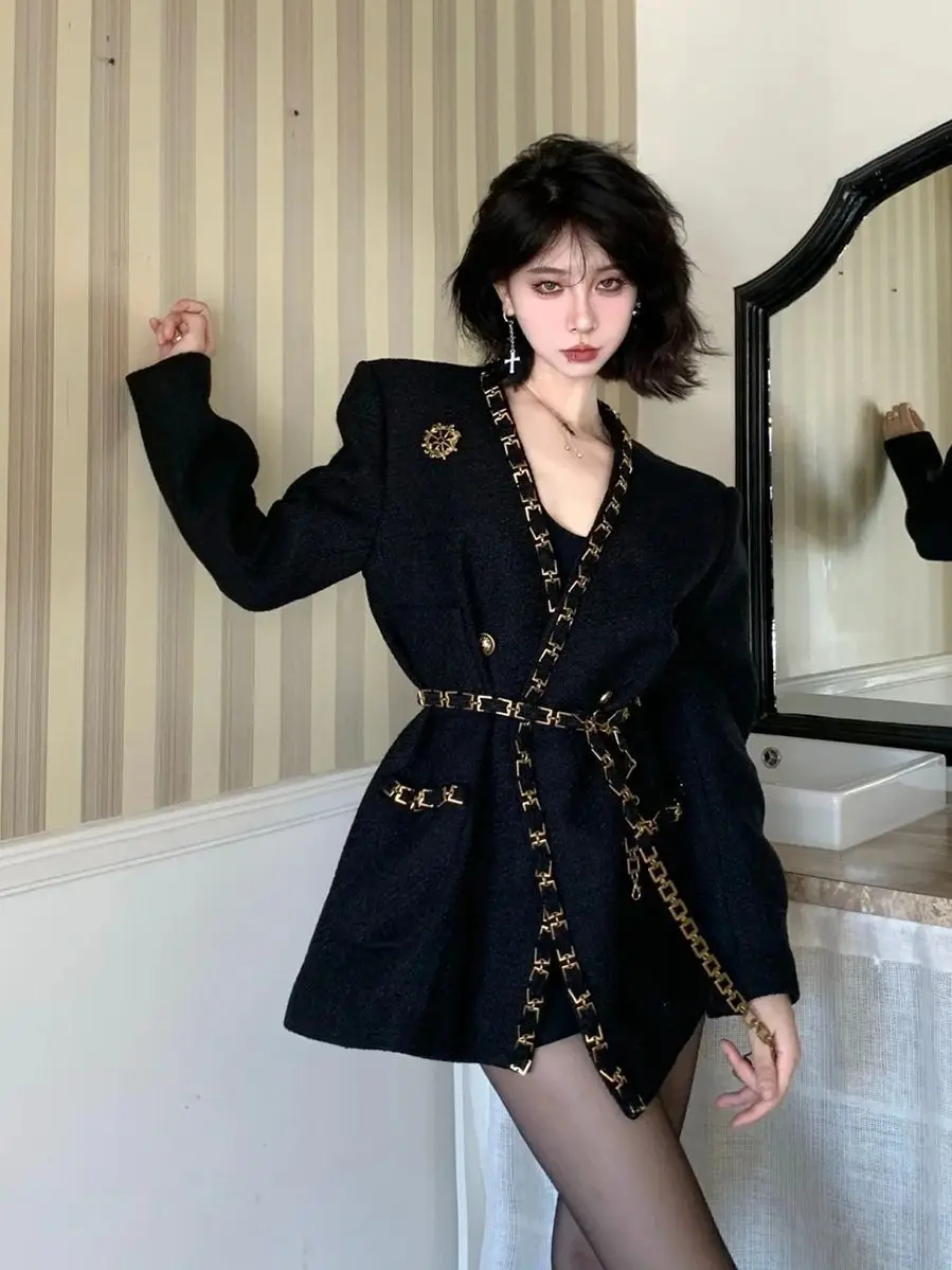 

Black Blazer Women Autumn Winter 2025 French Style Audrey Hepburn Inspired Elegant Jacket