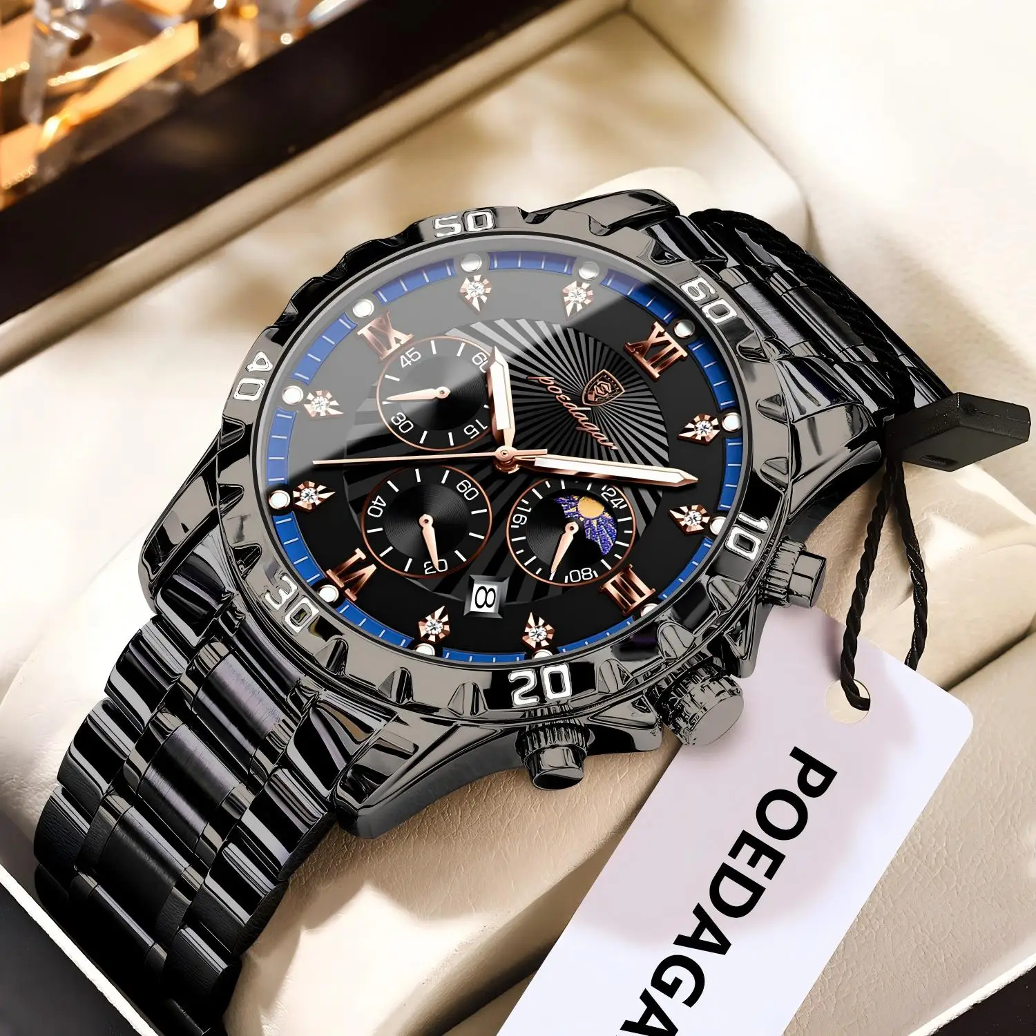 

POEDAGAR Роскошные мужские наручные часы из нержавеющей стали с хронографом и датой, кварцевые мужские часы, водонепроницаемые светящиеся модные мужские часы Reloj