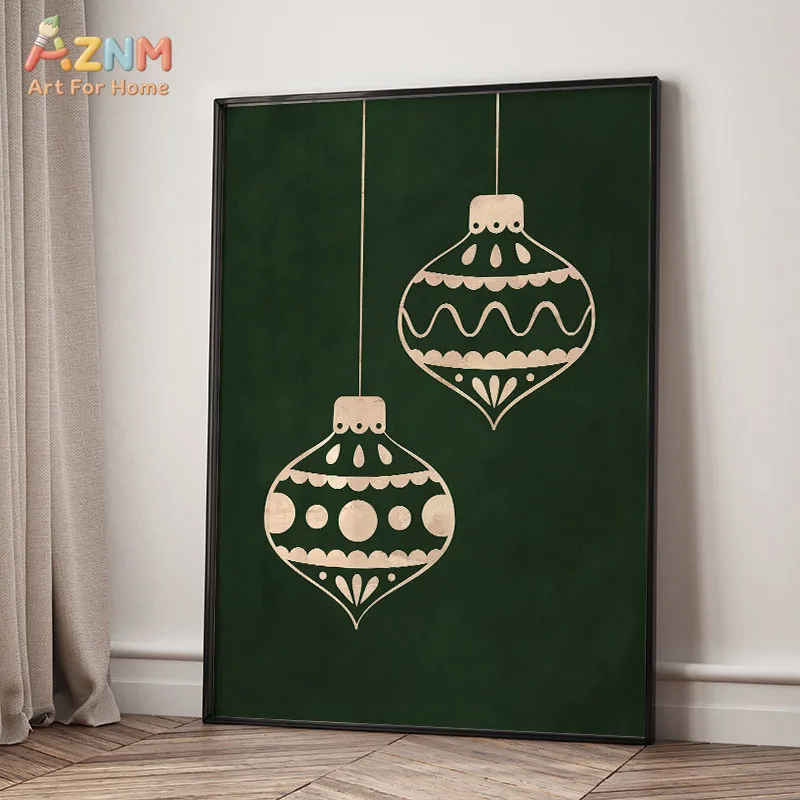 AZNM Vintage Christmas Santa Claus Gift Candy Cane Snowy Pine Tree Porch Scene Canvas Wall Art Xmas Home Indoor Decor Unframed C - view 3