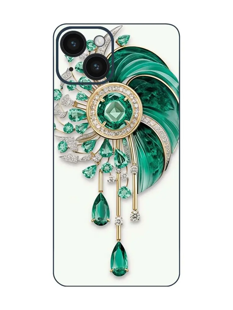 Pristine Green and White Emerald Stone Back Screen Protector for iPhone 14 With Pristine Naturalism And Whirly Design