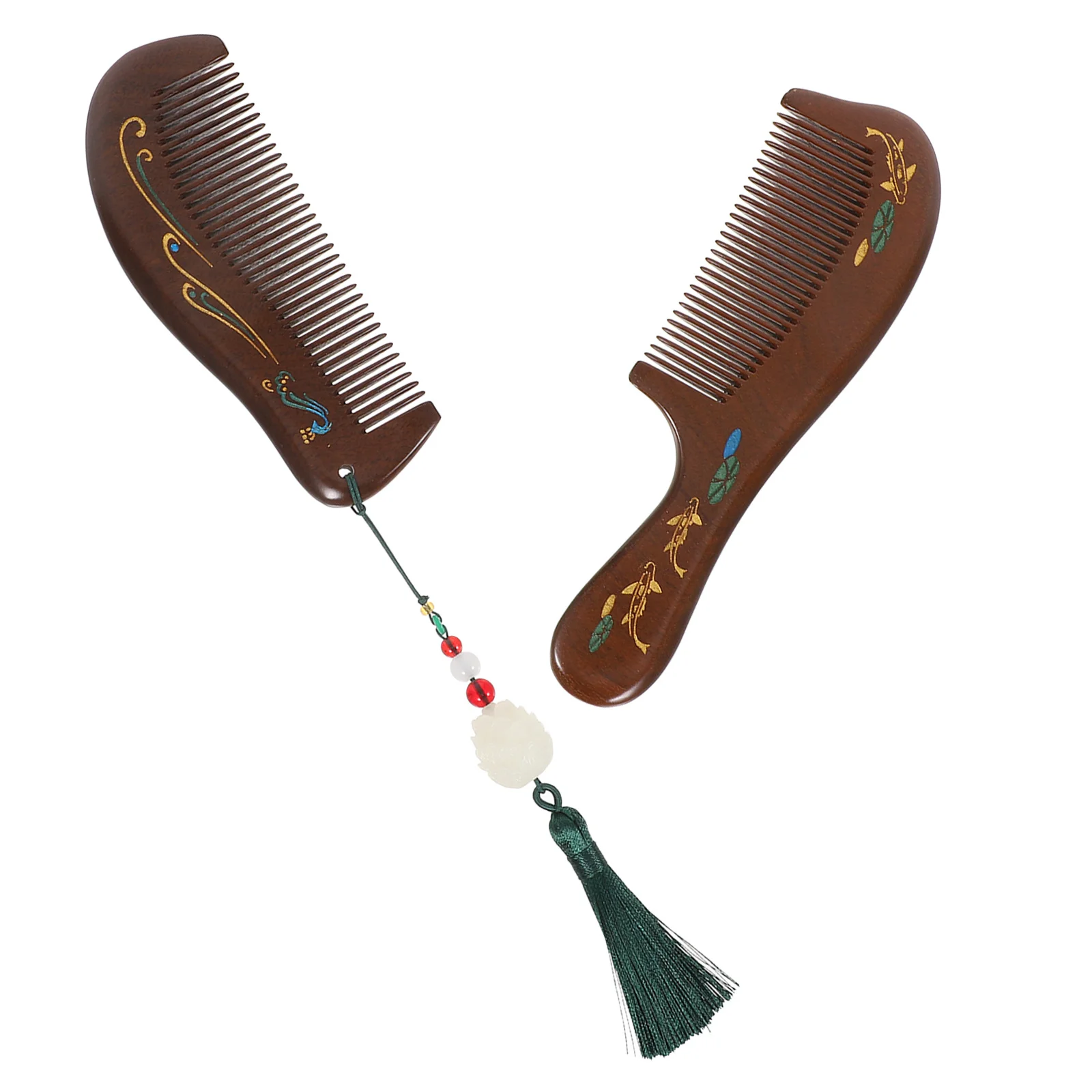 

2Pcs Natural Carved Wooden Hair Comb Anti Static Wide Tooth Scalp Massager Portable Pocket Combs for Women Men