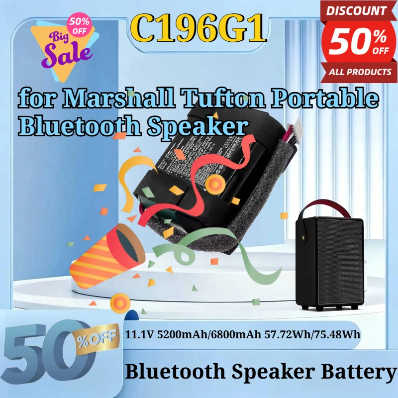 C196G1 11.1V 57.72Wh/75.48Wh 5200mAh/6800mAh Li-ion Replacement Battery for Marshall Tufton Portable Bluetooth Speaker Battery