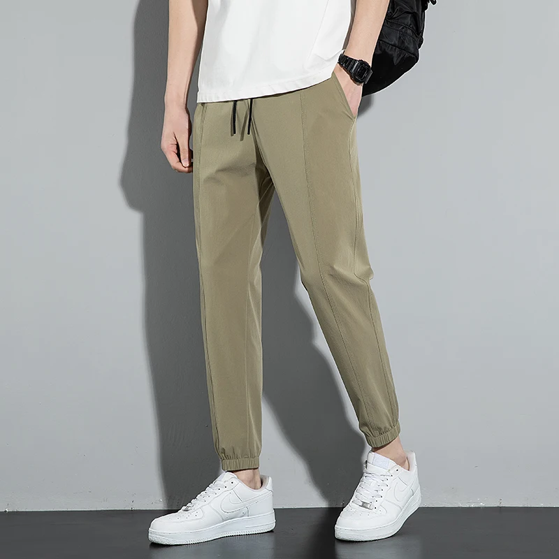 

Spring Autumn Men's Clothing Solid Color Elastic High Waist Pockets Casual Straight Bloomers Cargo Harem Trousers Vintage Pants