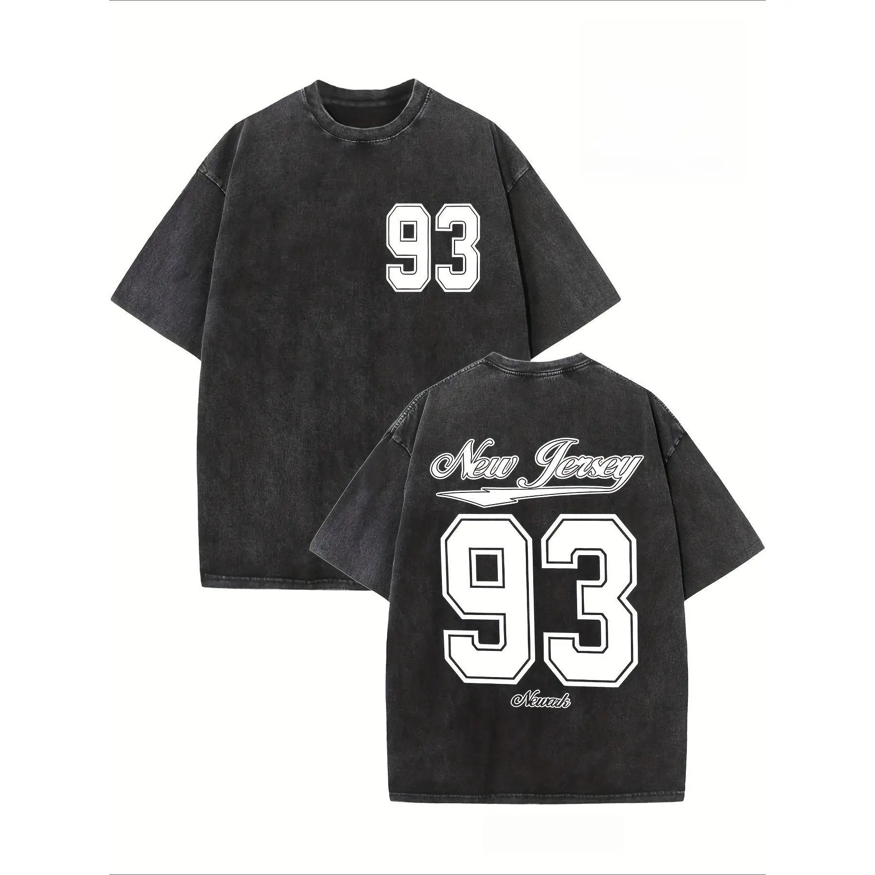 

New Jersey 93 T-Shirt Unisex Washed Retro Graphic Tee Streetwear Vintage Team Style Oversized Cotton Top Gift