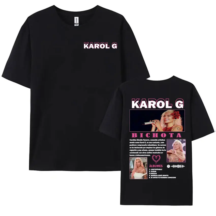 Singer Karol G Album Tour Graphics T Shirt Harajuku Aesthetic Short Sleeve T Shirts Men Women's Hip Hop Casual Oversized T-shirt