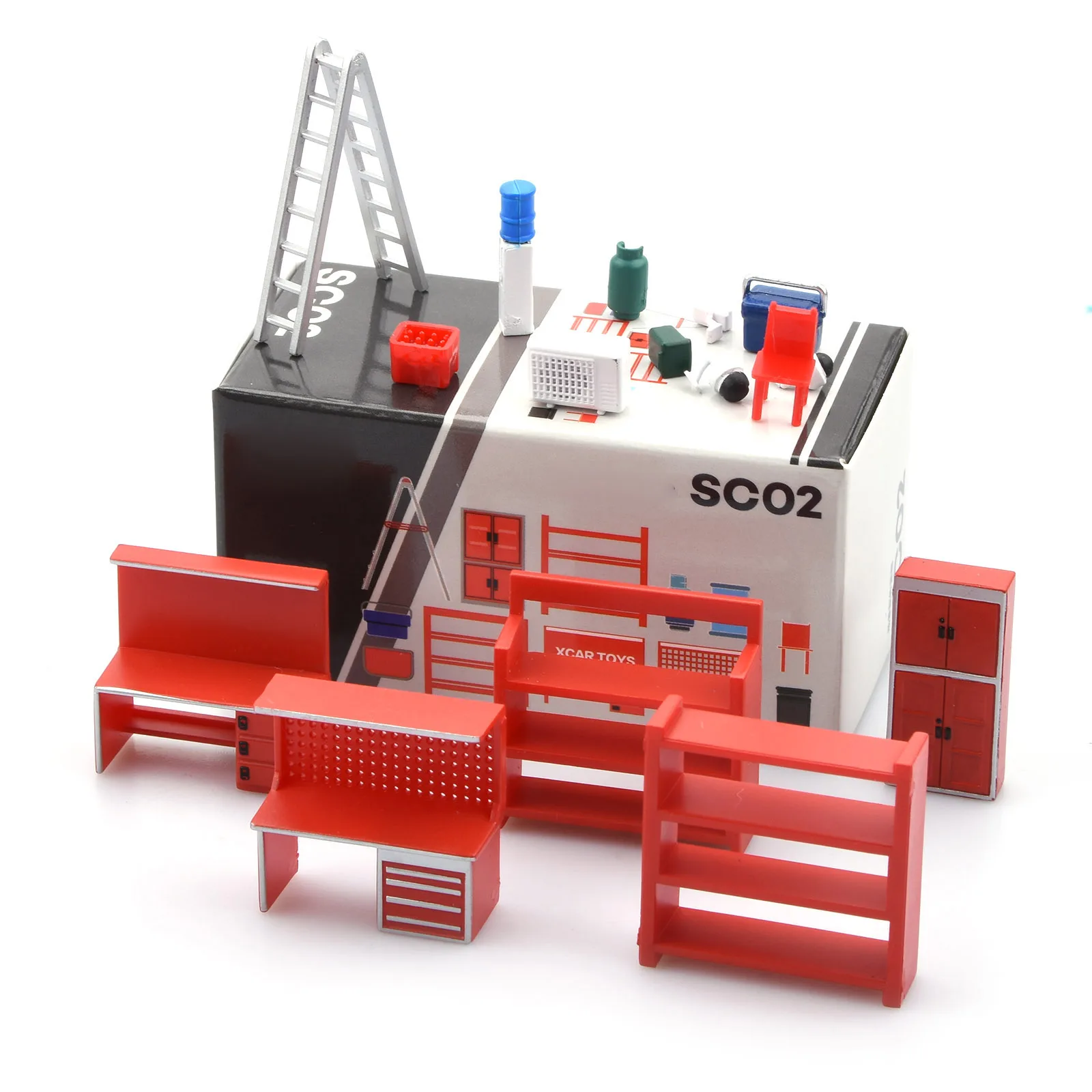 

1 Set 1/64 Scale Garage Furniture Tools Set Plastic Collectible Model Scene Dioramas Kit For Garage Parking Lot