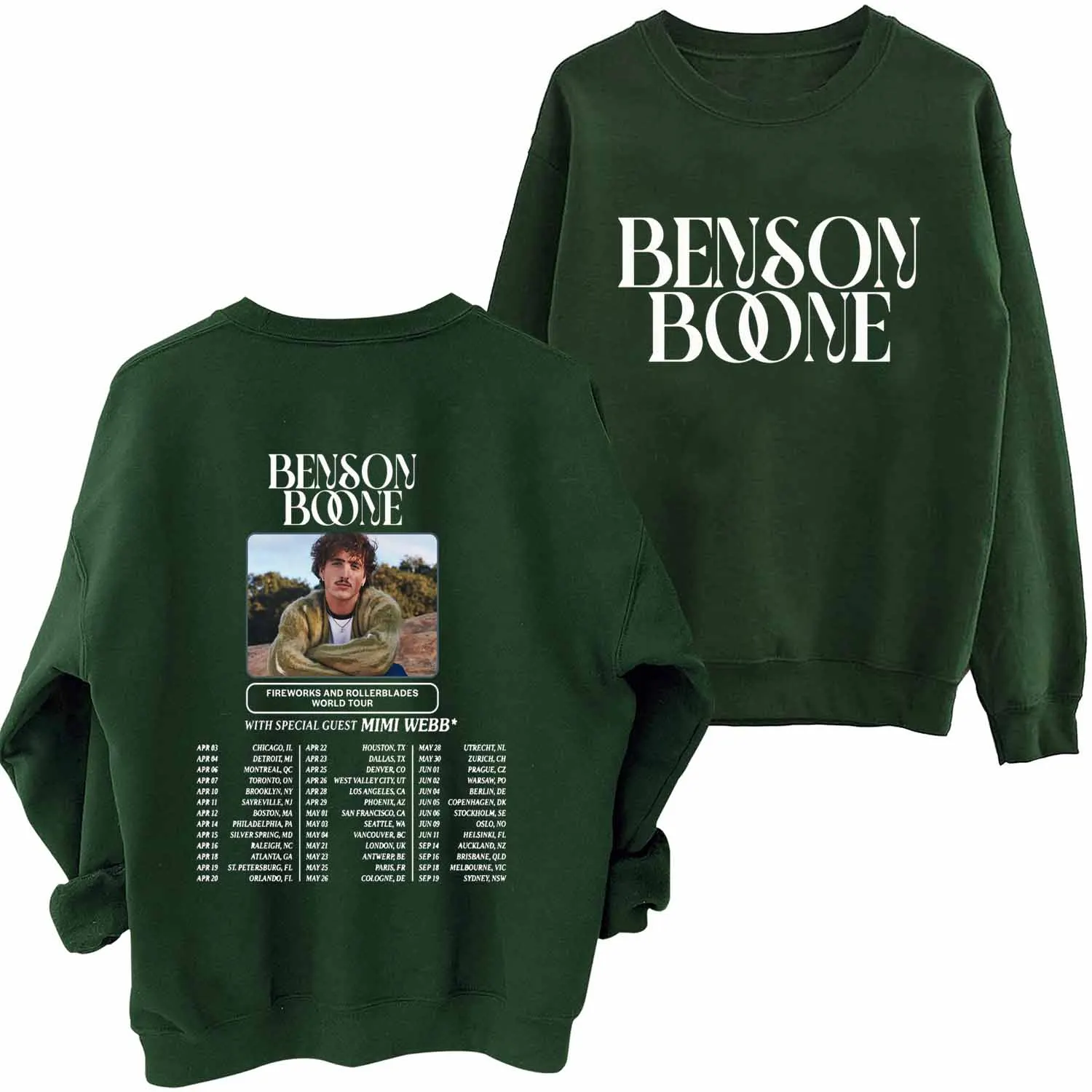 Benson Boone Fireworks and Rollerblades World Tour 2024 Sweatshirt Harajuku Round Neck Long Sleeve Oversized Hoodie Fans Gift