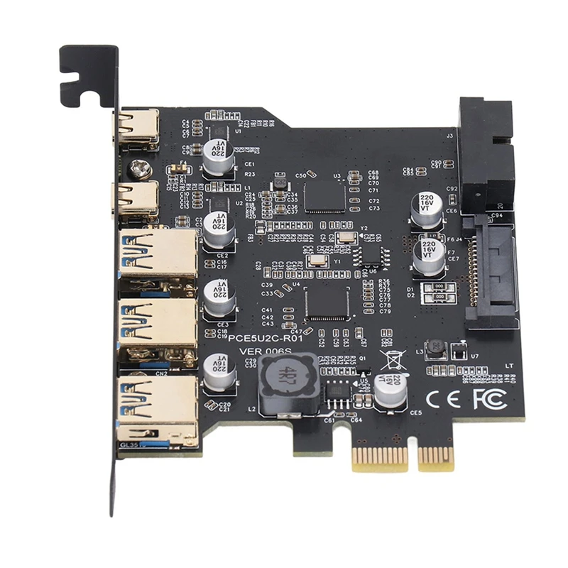 PCIe-Erweiterungskarte 5 Port PCIe zu USB 3.2 Karte 2 USB Typ C Einfache Installation 20 Gbit/s 3 USB Typ A für Windows