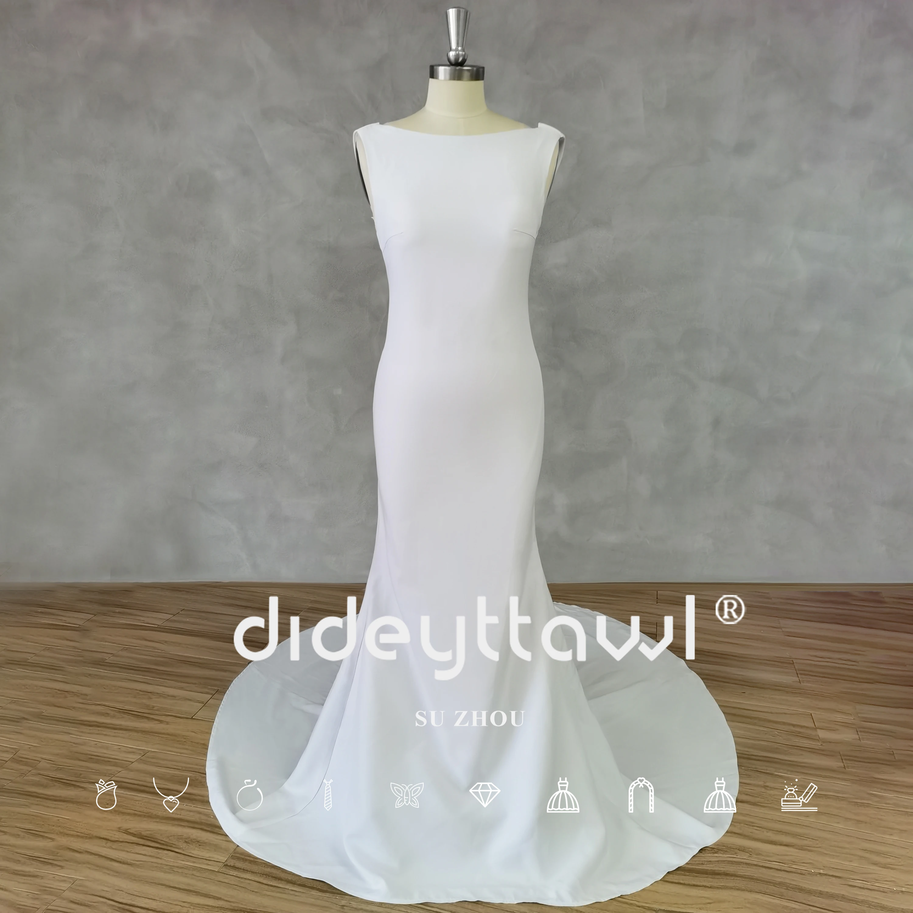 DIDEYTTAWL Real Picture Simple O-Neck Sleeveless Mermaid Wedding Dress For Women Zipper Open Back Bridal Gown Custom Made