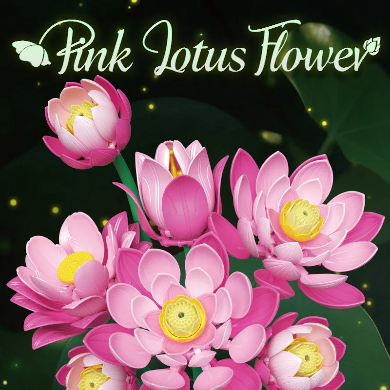 

Elegant Bouquet Pink Lotus Building Blocks Creative Eternal Flower Bricks Model Assemble Toys Gifts Ornament Home Decoration