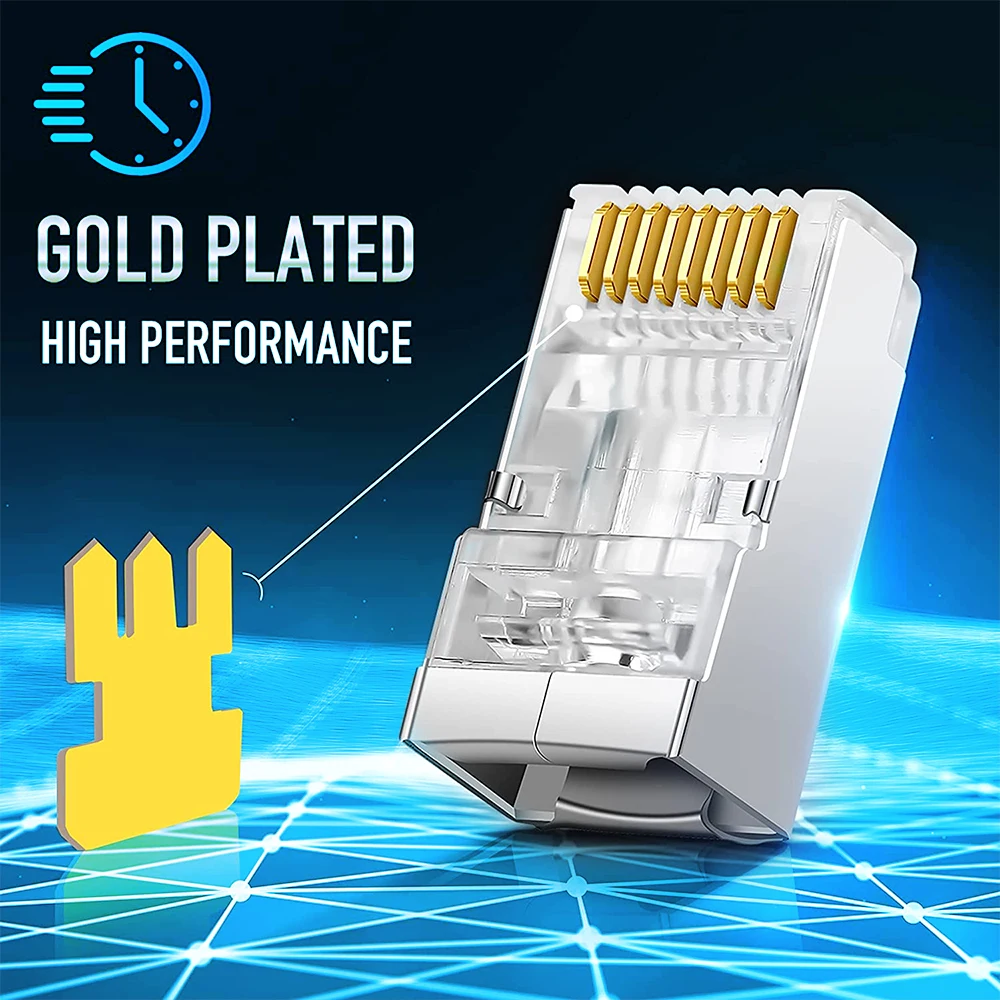 Hoolnx RJ45 Stecker CAT6A CAT6 Pass Durch Modulare Stecker STP Geschirmt 50U Gold Überzogene Ethernet Ende Netzwerk Stecker Für Lan kabel