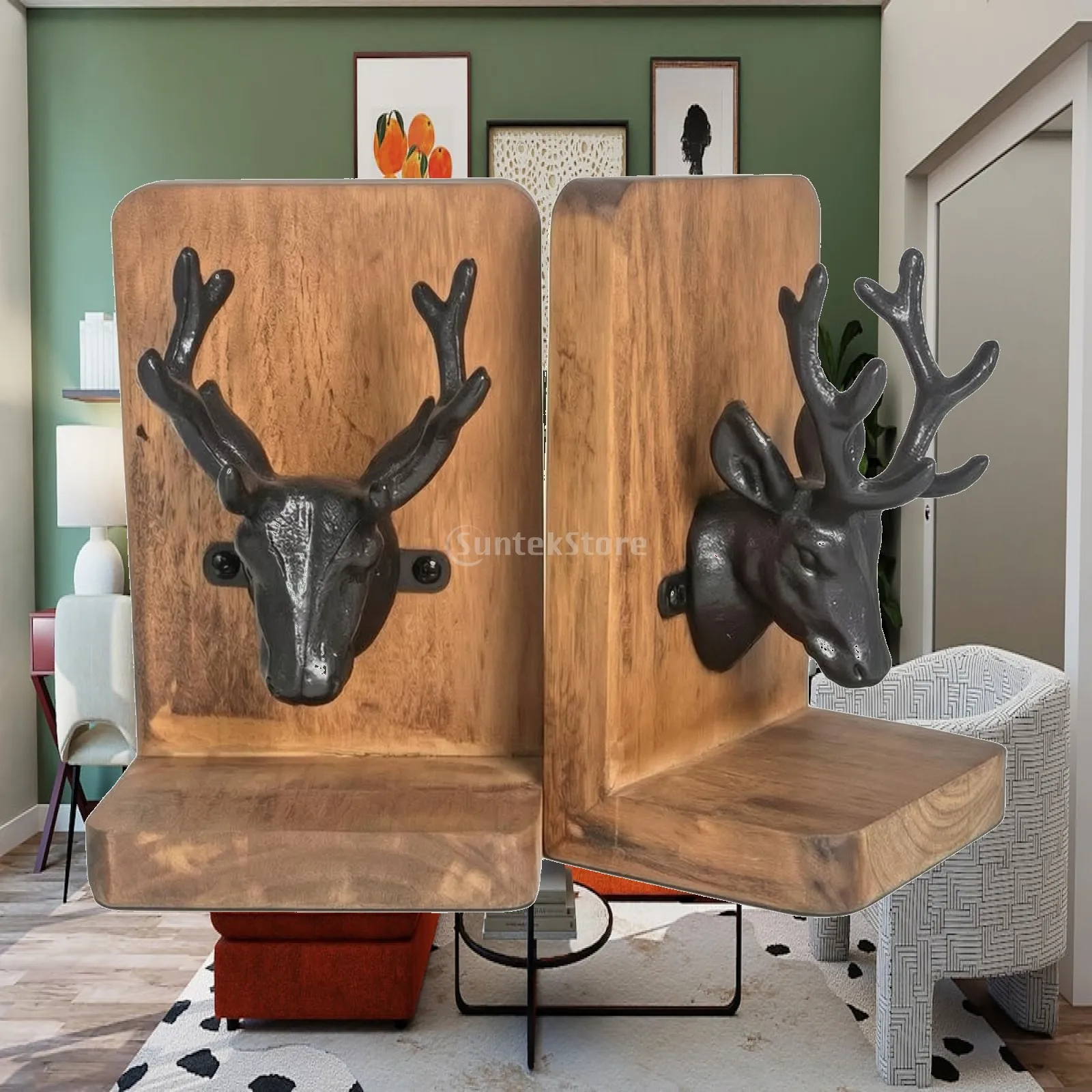 fermalibri-in-legno-rustico-con-corna-di-cervo-fermalibri-robusti-a-forma-di-testa-di-cervo-fermalibri-in-legno-e-ghisa-organizer-per-libri-resistente-e-funzionale