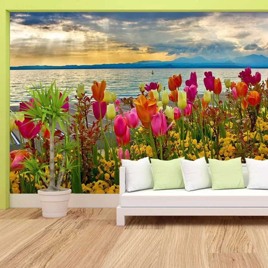 Peel n Stick Optional,20+ Girly Wallpaper for Living Room Natural Floral Tulip Bloom Wall Art Papers Home Decor Renovation Mural