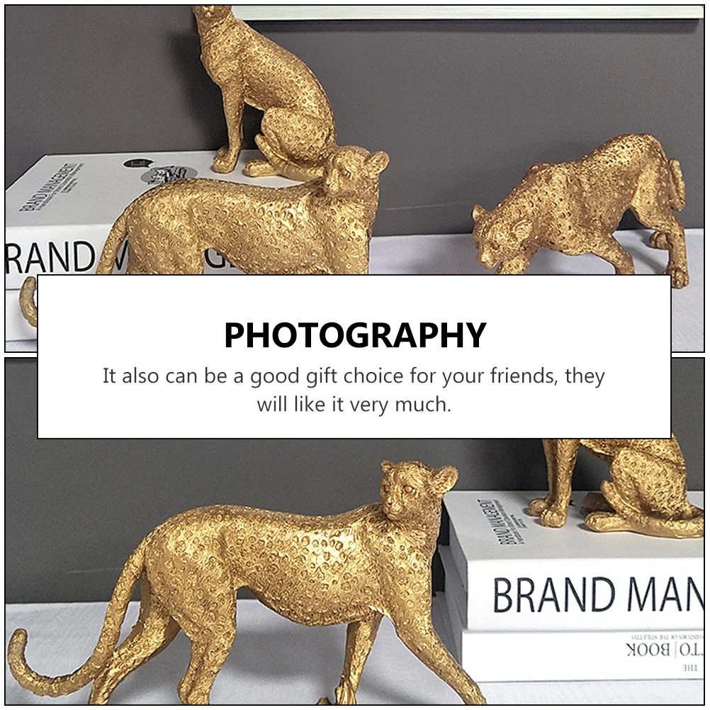 

1Pcs Gold Resin Leopard Handicraft Adornment Desktop Decoration Educational Animal Simulation Decor Leopard Model Ornament