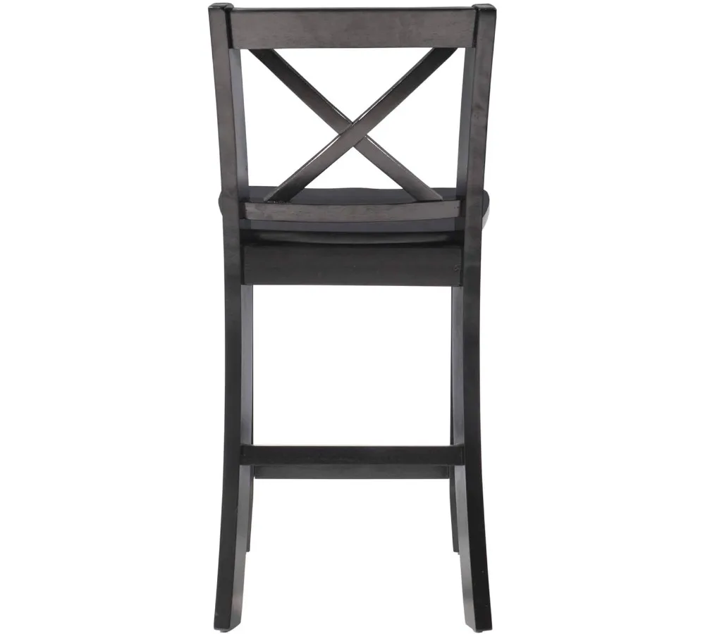 مقعد حديث أسود على شكل حرف X من الخلف، 16 بوصة عرض × 17.91 بوصة عمق × 37.01 بوصة ارتفاع، خشب مطاطي قوي لراحة تناول الطعام في جزيرة المطبخ