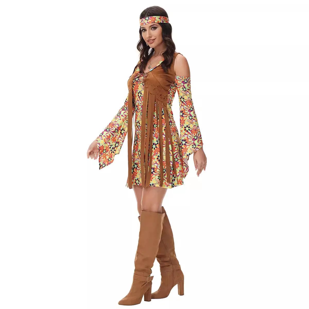 Morph Costumes Hippie Dress Women 70s Costume Adult Halloween Outfit Retro Boho Style Festival Attire