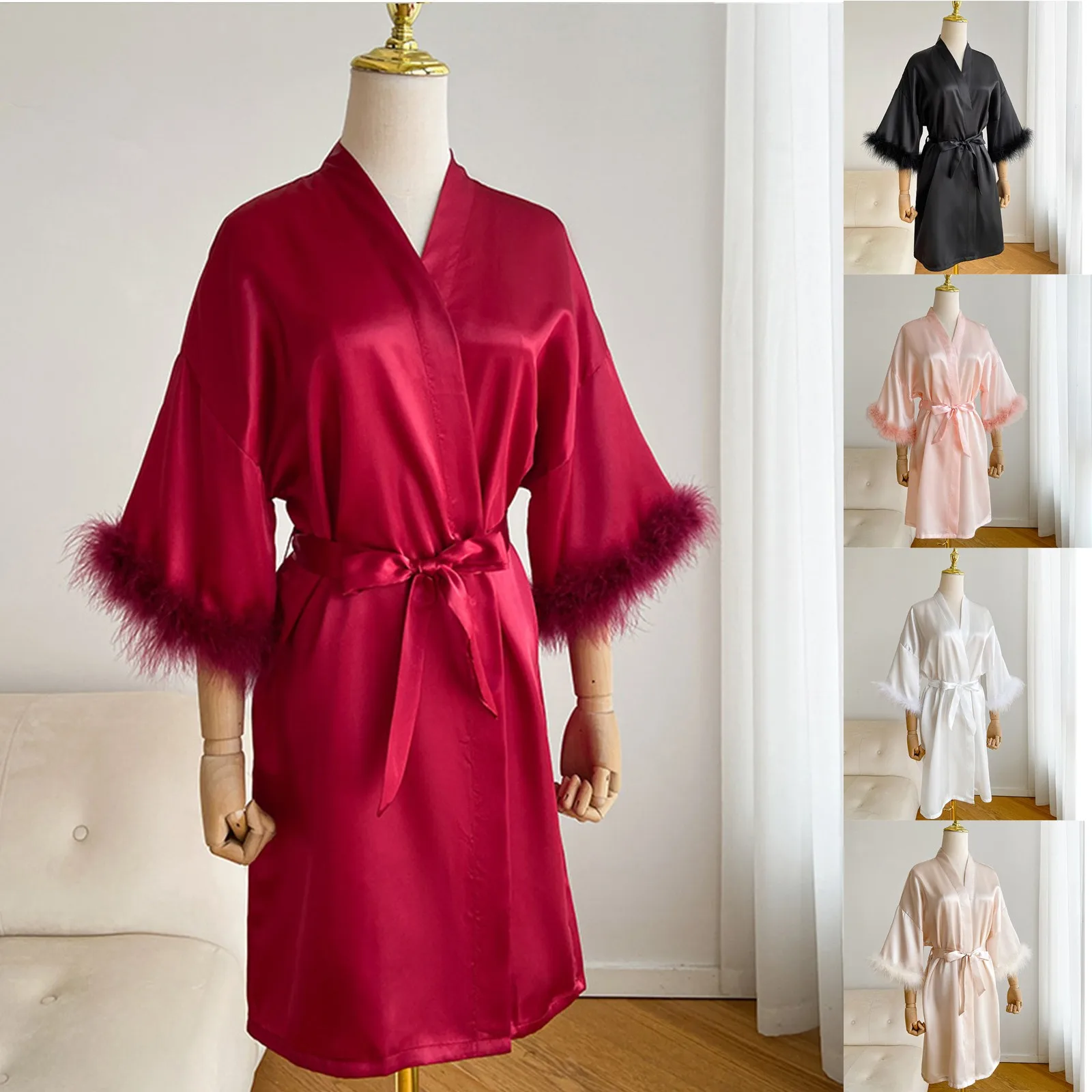 

2024 New Spring And Autumn Seasons Sexy Morning Robe Silk-like Fabric Comfortable Pajamas Long Sleeved Solid Color Sleep Robe