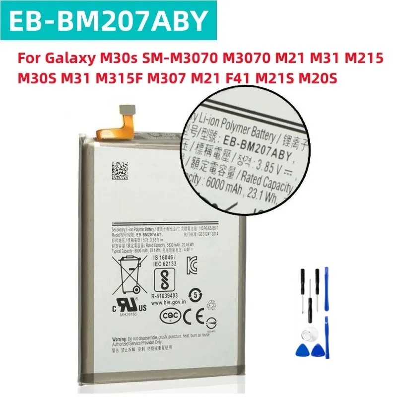 6000mAh EB-BM207ABY Replacement Mobile Phone Battery For SAMSUNG Galaxy M30s SM-M3070 M3070 M21 M31 M215 Smartphon Batteries