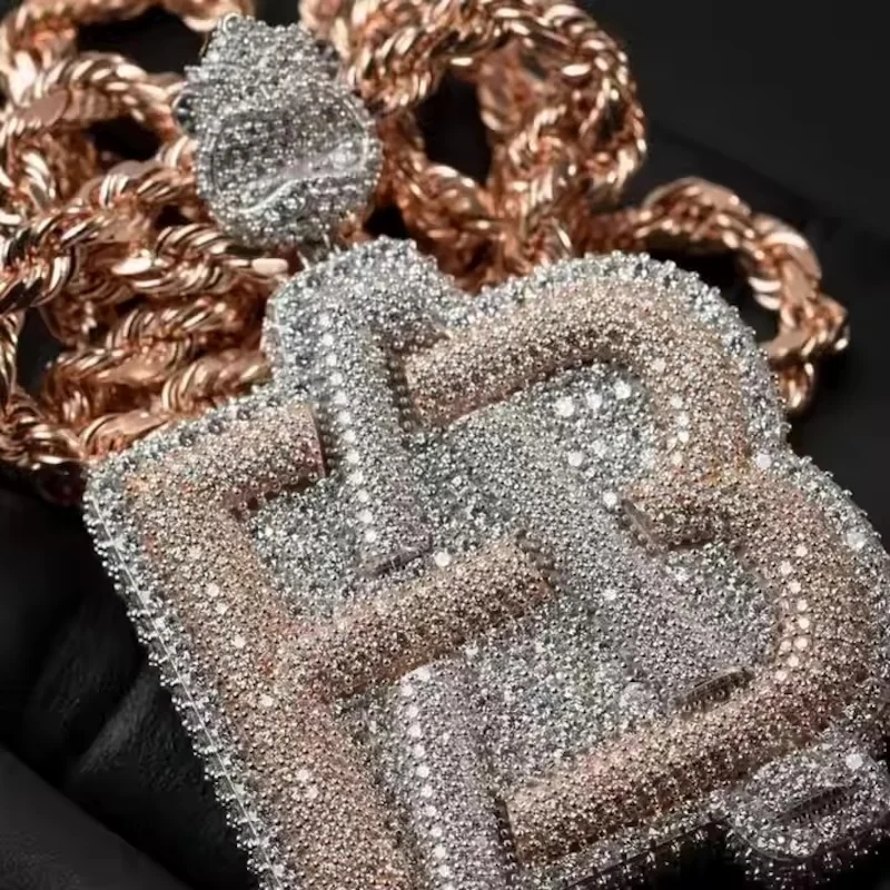 Custom Letter Pendant Rose Gold Plating Two Toned 925 Sterling Silver Vvs Moissanite Diamond Hip Hop Iced Out Chain Jewelry