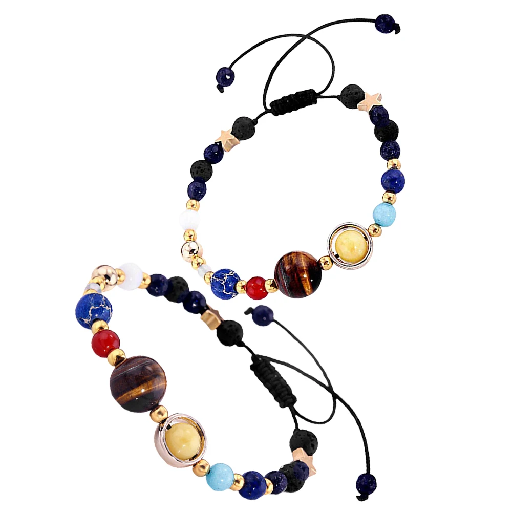 

2pcs Bracelet Natural Stone Beads Solar System Themed Galaxy Jewelry For Women Cute Planet Bangle Handcrafted